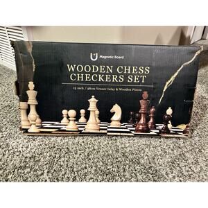 Magnetic Wooden Folding Chess & Checkers Set- 2 in 1 Travel Game Full Size